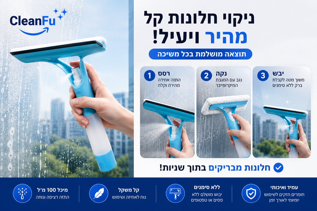 מגב + ספריי + מיקרופייבר — הכל ביד אחת.