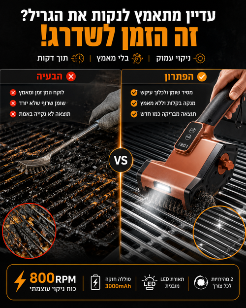 מברשת ניקוי חשמלית לגריל עם לד